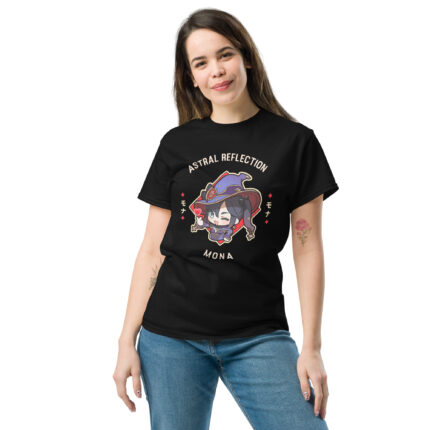 Mona Chibi Astrologist T-Shirt - Genshin Impact Anime Apparel unisex classic tee black