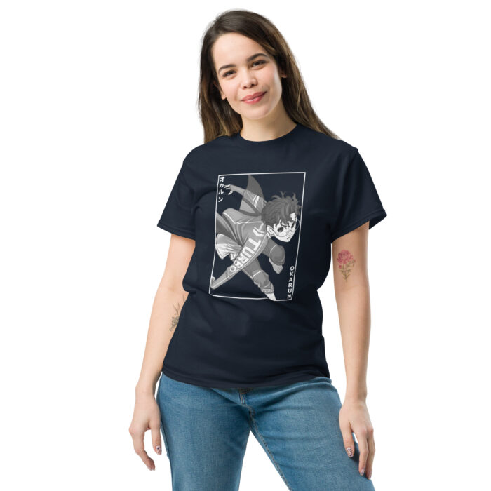 Okarun Turbo Shift T-Shirt | Dandadan Supernatural Apparel unisex classic tee navy